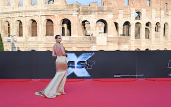 British actress Nathalie Emmanuel arrives for the Premiere of the film "Fast X", the tenth film in the Fast & Furious Saga, on May 12, 2023 at the Colosseum monument in Rome. (Photo by Alberto PIZZOLI / AFP) (Photo by ALBERTO PIZZOLI/AFP via Getty Images)
