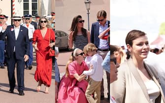 Alberto II e la sorella Carolina di Monaco, Charlotte Casiraghi (in piedi) e Beatrice Borromeo (in basso) e la Principessa Charlène