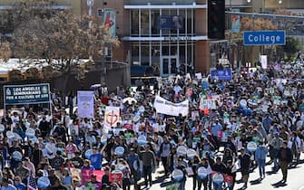 Los Angeles, CA - January 21:  Over 1000 people march during the annual OneLifeLA rally which opposes abortion rights from Olvera Street to Los Angeles State Historic Park in Los Angeles on Saturday, January 21, 2023. (Photo by Keith Birmingham/MediaNews Group/Pasadena Star-News via Getty Images)