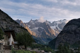 Scenic view of the Mont Blanc glacier from Courmayeur, Aosta, Italy
