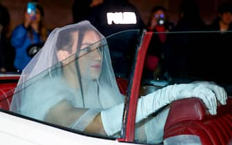 ROME, ITALY - JANUARY 19: Ethan Torchio of Maneskin arrives at Palazzo Brancaccio on a vintage car for the Maneskin "Rush!" presentation  on January 19, 2023 in Rome, Italy. (Photo by Franco Origlia/WireImage)