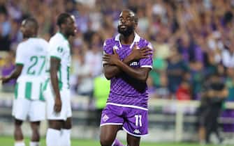 Fiorentina's foward Jonathan Ikone' celebrates after scoring a goal 2-2 during the UEFA Europa Conference League Group F soccer match between   ACF Fiorentina and Ferencvarosi TC at the at Artemio Franchi Stadium in Florence, Italy, 5 October 2023
ANSA/CLAUDIO GIOVANNINI