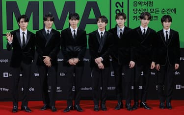 South Korean K-Pop boys group ENHYPEN, attend a red carpet for the 14th Melon Music Awards (MMA2022) in Seoul, South Korea on November 26, 2022. (Photo by Lee Young-ho/Sipa USA)