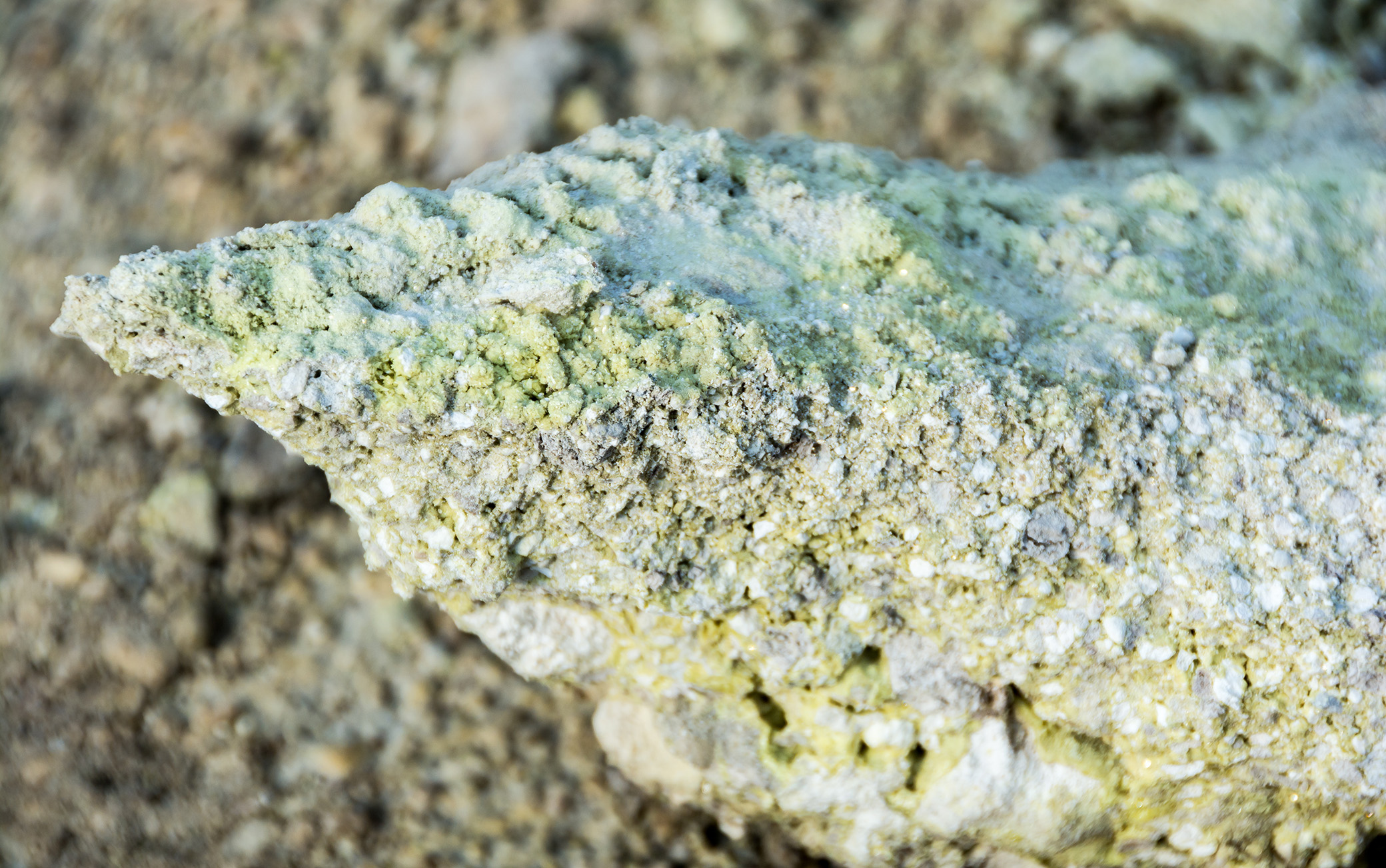 Sulfur rocks in Campi Flegrei volcano, Italy