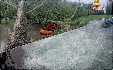 Effetti del maltempo: albero caduto in un fiume e parabrezza rotto