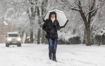 Mandatory Credit: Photo by Andrew McCaren/LNP/Shutterstock (15073769c)
A woman walks through the snow this morning in Leeds where heavy snow has fallen in Yorkshire, covering roads & houses, with a Met Office Amber warning in place disruption is expected to travel.
Leeds Snow, Leeds, Yorkshire, UK - 05 Jan 2025