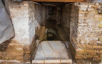 Il bagno rituale ebraico emerso dagli scavi condotti a Ostia Antica, 10 marzo 2025.   NPK   ANSA / Ufficio stampa Ministero Cultura     +++ ANSA PROVIDES ACCESS TO THIS HANDOUT PHOTO TO BE USED SOLELY TO ILLUSTRATE NEWS REPORTING OR COMMENTARY ON THE FACTS OR EVENTS DEPICTED IN THIS IMAGE; NO ARCHIVING; NO LICENSING +++