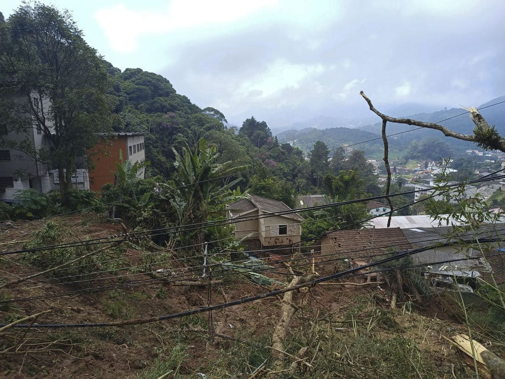 RIO DE JANEIRO, BRAZIL Ã¢FEBRUARY 16: A view from the region after heavy rains hit Petropolis, Rio de Janeiro, Brazil on February 16, 2022. At least 67 have been killed after heavy rains hit Petropolis in the Brazilian state of Rio de Janeiro. Fifty-four houses were destroyed and 370 people are being housed in shelters. Also, 400 firefighters are participating in search and rescue efforts in the region but authorities have not yet determined the number of missing people. (Photo by Fabio Teixeira/Anadolu Agency via Getty Images)