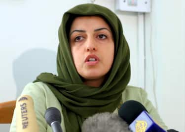 epa10903214 (FILE) - Iranian activist Narges Mohammadi speaks during the first-ever conference on human rights violations at the Human Rights Centre in Teheran, Iran, 17 January 2005 (reissued 06 October 2023). Mohammadi was awarded the Nobel Peace Prize on 06 October 2023 'for her fight against women's oppression in Iran and her fight to promote human rights and freedom for all,' the Norwegian Nobel CommitteeÂ?s chairwoman said during the award ceremony in Oslo.  EPA/ABEDIN TAHERKENAREH