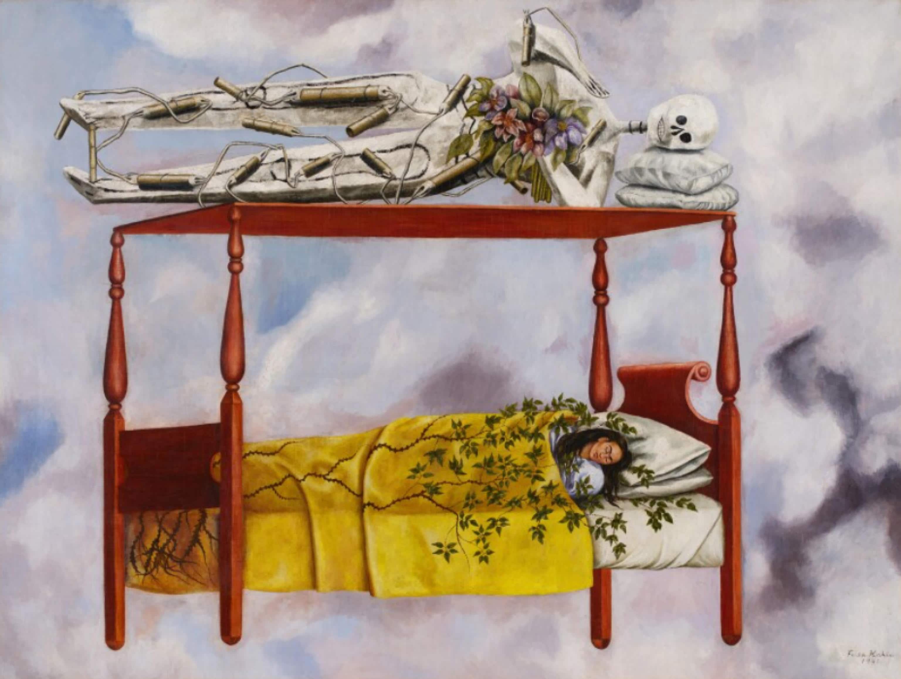 Il quadro di Frida Kahlo del 1940 dal titolo El sueño (La cama) che esplora una delle ossessioni ricorrenti della Kahlo: il confine sottile tra sonno e morte  ha stabilito un nuovo record d'asta per l'artista messicana, raggiungendo 54,7 milioni di dollari. New York, 21 novembre 2025 SOTHEBY'S HO-NPK