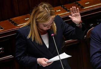 Italian Prime Minister Giorgia Meloni ahead of a confidence vote for the new government, at the Chamber of Deputies, the lower house of parliament, in Rome, Italy, 25 October 2022. ANSA/RICCARDO ANTIMIANI