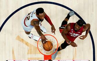 Jun 12, 2023; Denver, Colorado, USA; Denver Nuggets forward Jeff Green (32) dunks against the Miami Heat during the first half in game five of the 2023 NBA Finals at Ball Arena. Mandatory Credit: Kyle Terada-USA TODAY Sports