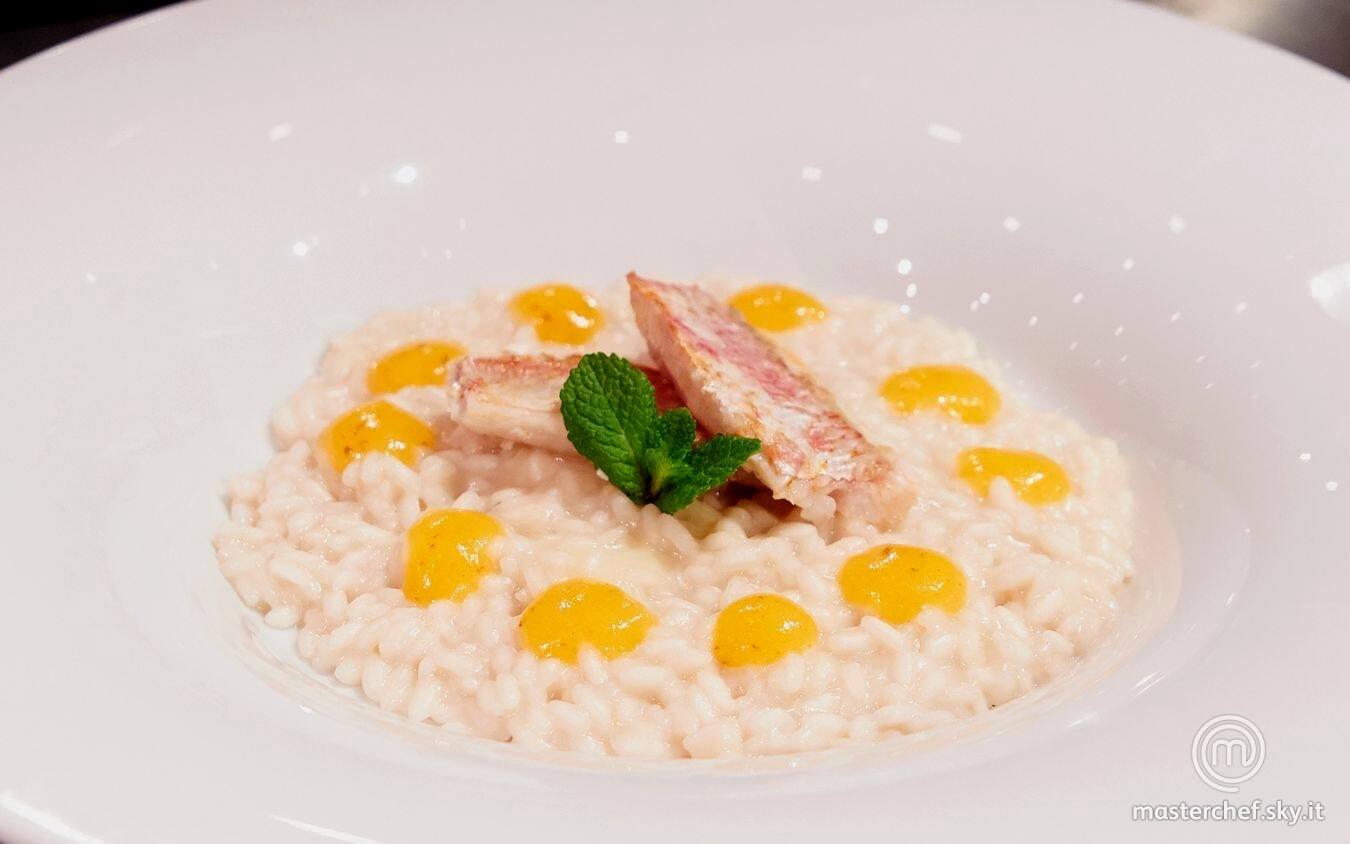 Risotto Roquefort, cachi, triglie