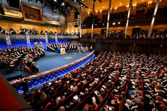 epa11768506 A general view during the Nobel Prize 2024 award ceremony at the Concert Hall in Stockholm, Sweden, 10 December 2024.  EPA/JONAS EKSTROMER SWEDEN OUT