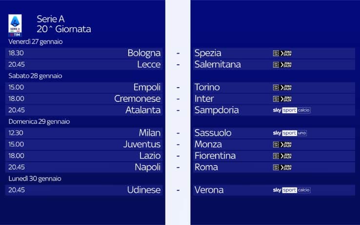 20a giornata di Serie A