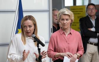 "Giorgia Meloni e Ursula Von Der Leyen" "Aeroporto di Bologna/ 25 mag 2023" ANSA/MAX CAVALLARI