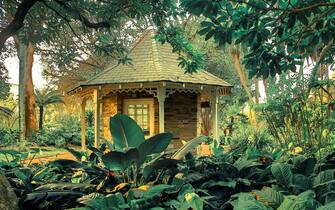 July 1, 2013: Colonial-style kiosk used as tourist information booth at Durban botanical gardens.