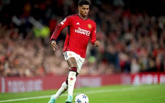 epa10937140 Marcus Rashford of Manchester United in action during the UEFA Champions League Group A match between Manchester United and FC Copenhagen in Manchester, Britain, 24 October 2023.  EPA/ADAM VAUGHAN