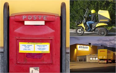 cassetta della posta, postino in moto e un hub di amazon