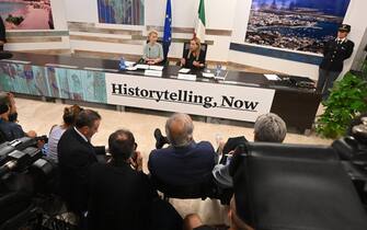 Italian Premier Giorgia Meloni (R) and EU Commission President Ursula von der Leyen (L) attend a press conference in Lampedusa, Italy, 17 September 2023.The prime minister of Italy and the president of the European Commission arrived on the island of Lampedusa as tensions rise over an increase in migrant arrivals.
ANSA/CIRO FUSCO