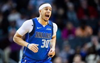 CHARLOTTE, NORTH CAROLINA - FEBRUARY 08: Seth Curry #30 of the Dallas Mavericks after he made a 3 point shot during the third quarter during his game against the Charlotte Hornets at Spectrum Center on February 08, 2020 in Charlotte, North Carolina. NOTE TO USER: User expressly acknowledges and agrees that, by downloading and/or using this photograph, user is consenting to the terms and conditions of the Getty Images License Agreement. (Photo by Jacob Kupferman/Getty Images)