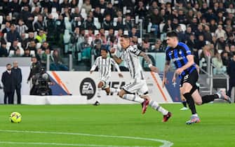 TURIN, ITALY - APRIL 04: Ã ngel Di MarÃ­a of Juventus FC in action during the Coppa Italia match between Juventus and FC Internazionale at Allianz Stadium on April 04, 2023 in Turin, Italy. (Photo by Diego Puletto/Getty Images)