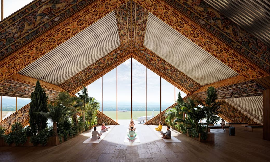 GLU Gelephu Airport - concept. Mindfullness Relaxation Lounge. Rendering by BIG