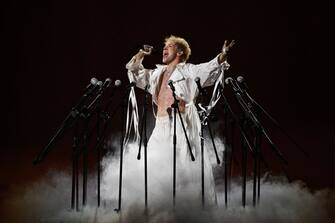 Mustii representing Belgium with the song "Before the party's over" performs on stage during the second semi-final of the 68th edition of the Eurovision Song Contest (ESC) at the Malmo Arena, in Malmo, Sweden, on May 9, 2024. A week of Eurovision Song Contest festivities kicked off on May 4, 2024 in the southern Swedish town of Malmo, with 37 countries taking part. The first semi-final took place on May 7, the second on May 9, and the grand final concludes the event on May 11. (Photo by Jessica GOW / TT NEWS AGENCY / AFP) / Sweden OUT (Photo by JESSICA GOW/TT NEWS AGENCY/AFP via Getty Images)