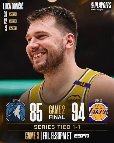 LOS ANGELES LAKERS-MINNESOTA TIMBERWOLVES GARA-2 94-85 (serie 1-1)