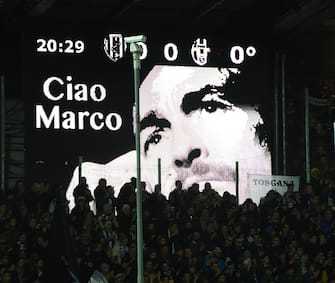 CESENA, ITALY - FEBRUARY 15:  Picture in memory of Marco Pantani before the Serie A match between AC Cesena and Juventus FC at Dino Manuzzi Stadium on February 15, 2015 in Cesena, Italy.  (Photo by Giuseppe Bellini/Getty Images)