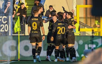 Milan Badelj (Genoa) celebrates with teammates after scoring the 1-0 goal during Empoli FC vs Genoa CFC, Italian soccer Serie A match in Empoli, Italy, December 28 2024