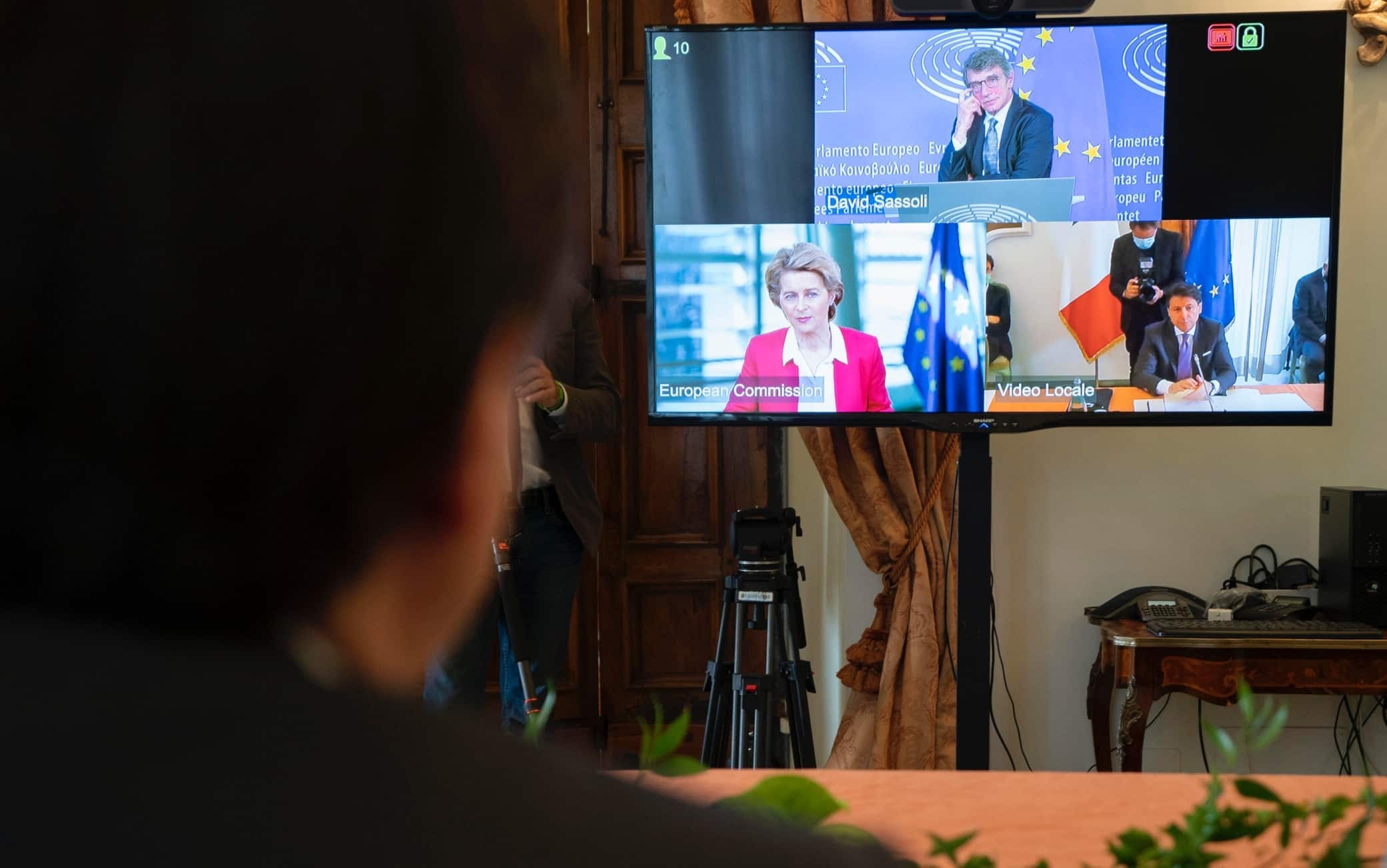 This handout picture, released by Chigi Palace Press office, shows a moment of the illustration of the relaunch plan of Italy by the Italian Prime Minister Giuseppe Conte, at Villa Pamphilj, Rome, Italy, 13 June 2020. "Modernisation of the Country. Ecological transition. Social, territorial and gender inclusion". These are the three "strategic lines" that Conte underlined. "We are working to have a more efficient, digitized Public Administration. We must ensure that existing digital technologies for everyday life can increase the productivity of the economy and innovation," he adds. ANSA / Filippo Attili - Chigi Palace Press office +++ ANSA PROVIDES ACCESS TO THIS HANDOUT PHOTO TO BE USED SOLELY TO ILLUSTRATE NEWS REPORTING OR COMMENTARY ON THE FACTS OR EVENTS DEPICTED IN THIS IMAGE; NO ARCHIVING; NO LICENSING +++