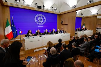 La conferenza stampa al termine del Consiglio dei ministri a Palazzo Chigi, Roma, 25 gennaio 2024. ANSA/FABIO FRUSTACI