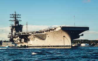 The USS Dwight D. Eisenhower, a Nimitz class nuclear powered air craft carrier visiting Halifax Harbour.