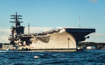 The USS Dwight D. Eisenhower, a Nimitz class nuclear powered air craft carrier visiting Halifax Harbour.