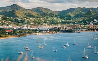 Yachts anchoring in famous Rodney Bay, Caribbean Island of Saint Lucia, West indies