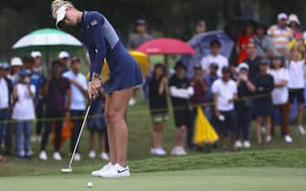 epa10944384 Nelly Korda of the USA hits a shot during the third round of the LPGA Maybank Championship 2023 in Kuala Lumpur, Malaysia, 28 October 2023.  EPA/FAZRY ISMAIL