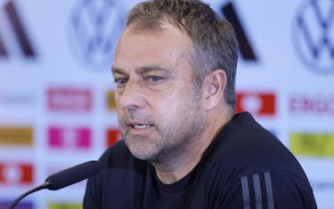 epa10699712 Germany's national soccer team head coach Hansi Flick attends a press conference in Frankfurt am Main, Germany, 19 June 2023. Germany will face Columbia in a friendly soccer match on 20 June 2023 in Gelsenkirchen.  EPA/RONALD WITTEK
