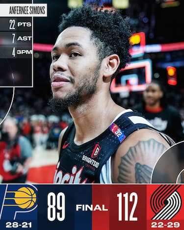 PORTLAND TRAIL BLAZERS-INDIANA PACERS 112-89