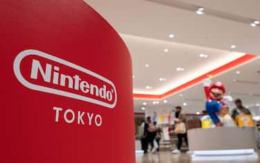 This photo taken on May 8, 2023 shows the logo for Japanese gaming giant Nintendo at the company's official store in Tokyo's Shibuya district. - Nintendo, who will report net annual earnings later on May 9, will also release the latest instalment in its long-running "Legend of Zelda" game series, titled "Tears of the Kingdom", for the Switch on May 12. (Photo by Richard A. Brooks / AFP) (Photo by RICHARD A. BROOKS/AFP via Getty Images)