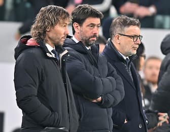 Pavel Nedved and Andrea Agnelli during the italian Serie A soccer match Juventus FC vs Udinese Calcio at the Allianz Stadium in Turin, Italy, 7 January 2023. ANSA/ALESSANDRO DI MARCO