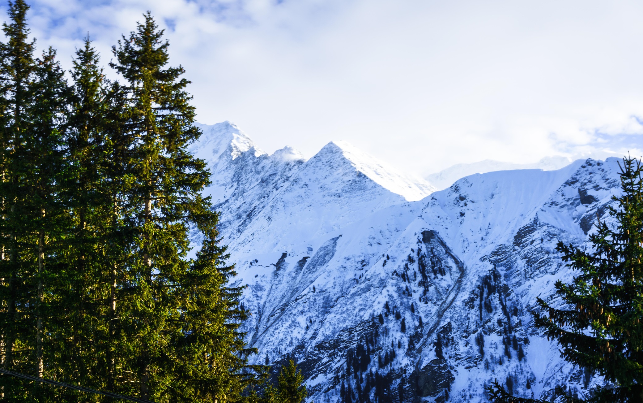 Beautiful landscape of snowy mountain view in Bellvue Saint-Gervais-les-Bains. One of Alps mountaintop near Mont Blanc. Famous place for winter sport