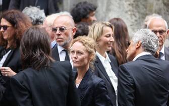 Vanessa Paradis and Charlotte Gainsbourg during the funeral at Saint Roch Church in Paris, France on July 24, 2023, of British-born singer and actor Jane Birkin, who died on July 16, 2023 in Paris aged 76. Photo by Nasser Berzane/ABACAPRESS.COM