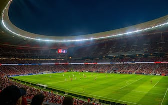 Civitas Metropolitano stadium, night view. Madrid, Spain. Estadio Civitas Metropolitano, vista nocturna. Madrid, España.