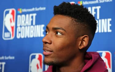 CHICAGO, ILLINOIS - MAY 17: Brandon Miller speaks with the media during the NBA Draft Combine at the Wintrust Arena on May 17, 2023 in Chicago, Illinois. NOTE TO USER: User expressly acknowledges and agrees that, by downloading and or using this photograph, User is consenting to the terms and conditions of the Getty Images License Agreement. (Photo by Stacy Revere/Getty Images)