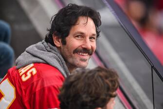 Paul Rudd attends Super Bowl LVIII between the San Francisco 49ers and the Kansas City Chiefs held at Allegiant Stadium in Las Vegas, Nevada on February 11, 2024.(Photo by Anthony Behar/Sipa USA)