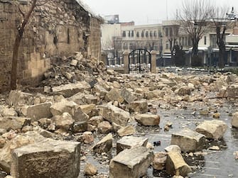 GAZIANTEP, TURKIYE - FEBRUARY 06: A view of damaged historical Gaziantep Castle after a 7.4 magnitude earthquake hit southern provinces of Turkiye, in Gaziantep, Turkiye on February 6, 2023. The 7.4 magnitude earthquake jolted Turkiye's southern province of Kahramanmaras early Monday, according to Turkiye's Disaster and Emergency Management Authority (AFAD). It was followed by a magnitude 6.4 quake that struck southeastern Gaziantep province. A third earthquake with a 6.5 magnitude also hit Gaziantep. Earthquakes had affected several provinces including, Osmaniye, Malatya, AdÃ Â±yaman, Adana, DiyarbakÃ Â±r, Kilis and Sanliurfa. (Photo by Mehmet Akif Parlak/Anadolu Agency via Getty Images)