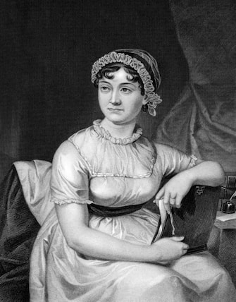 Jane Austen (1775-1817) on engraving from 1873. English novelist. Engraved by unknown artist and published in ''Portrait Gallery of Eminent Men and Women with Biographies'',USA,1873.