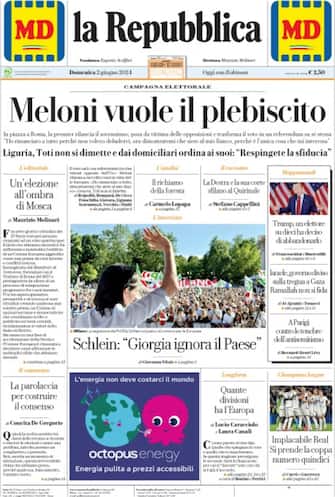 Prima pagina de La Repubblica