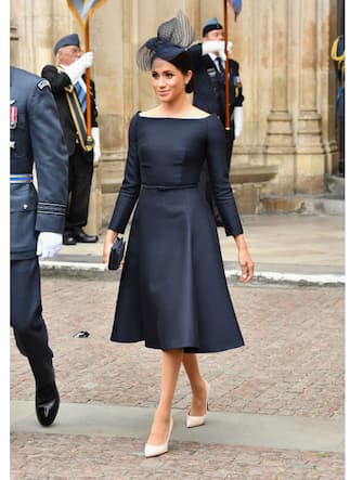 LONDON, ENGLAND - JULY 10:  Meghan, Duchess of Sussex attends as members of the Royal Family attend events to mark the centenary of the RAF on July 10, 2018 in London, England.  (Photo by Jeff Spicer/Getty Images)